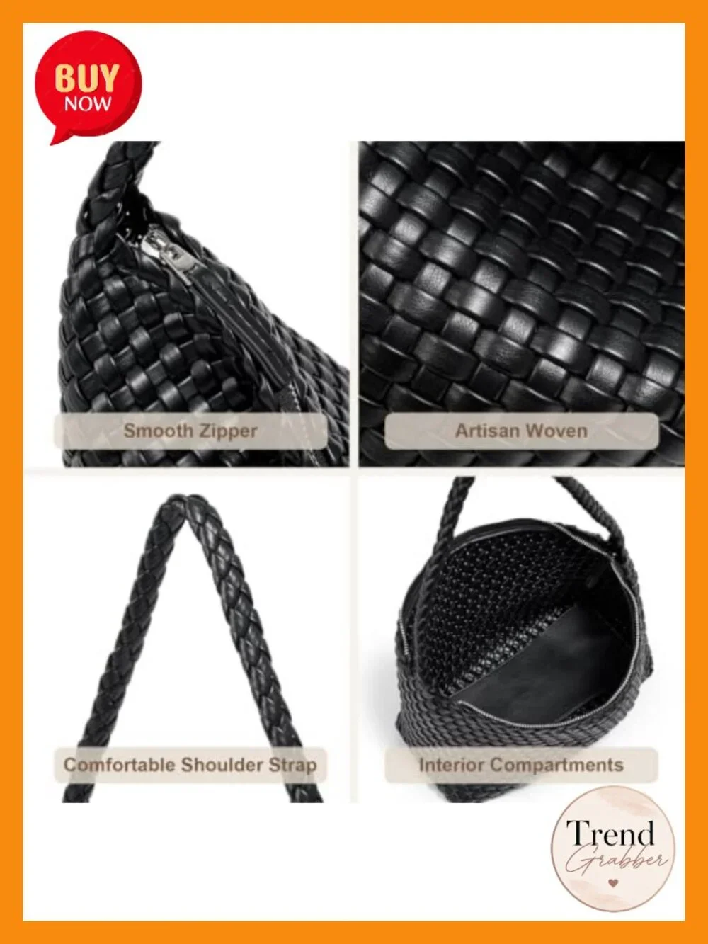Small Woven Hobo Shoulder Bag Faux Leather Handmade Zip Purse